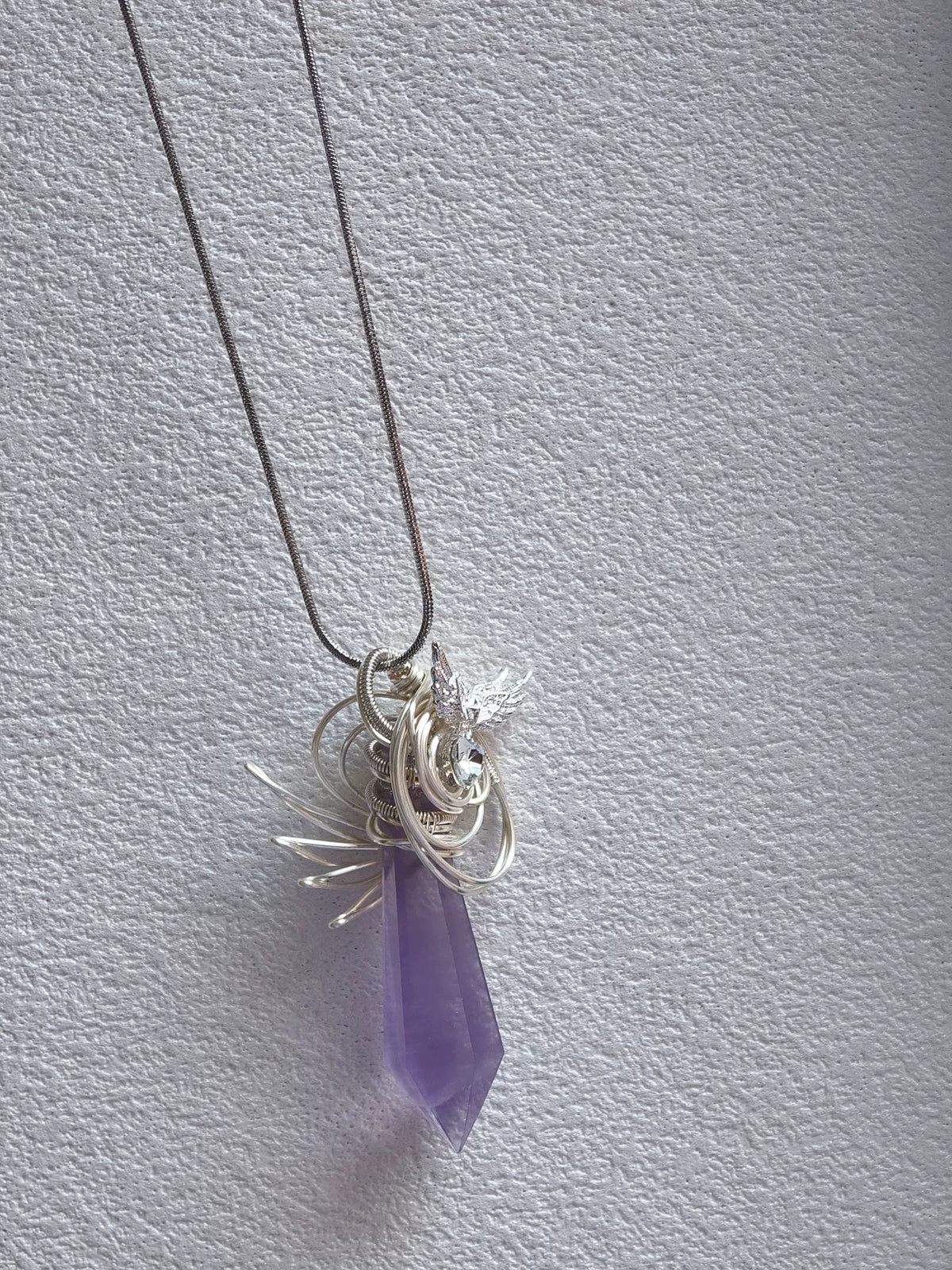 Natural Purple Fluorite Wire Wrapped Necklace
