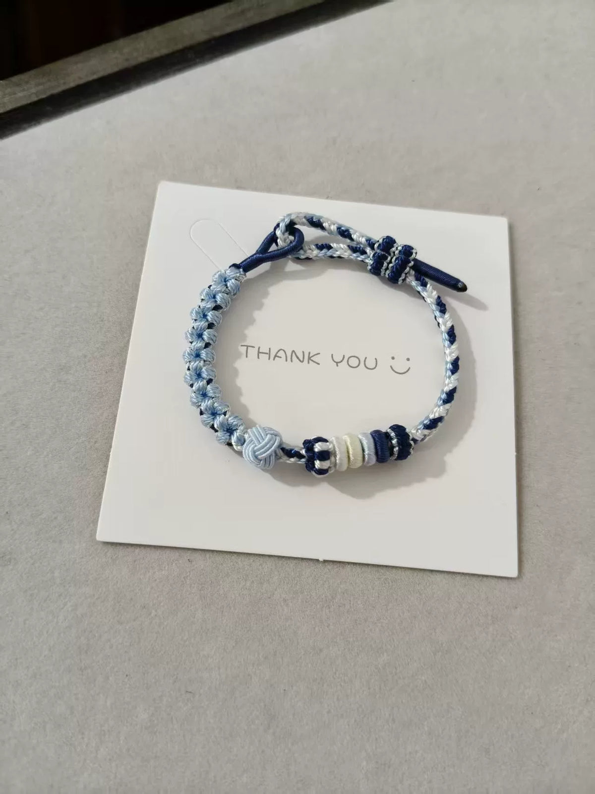 Handwoven Blue White Cord Bracelet