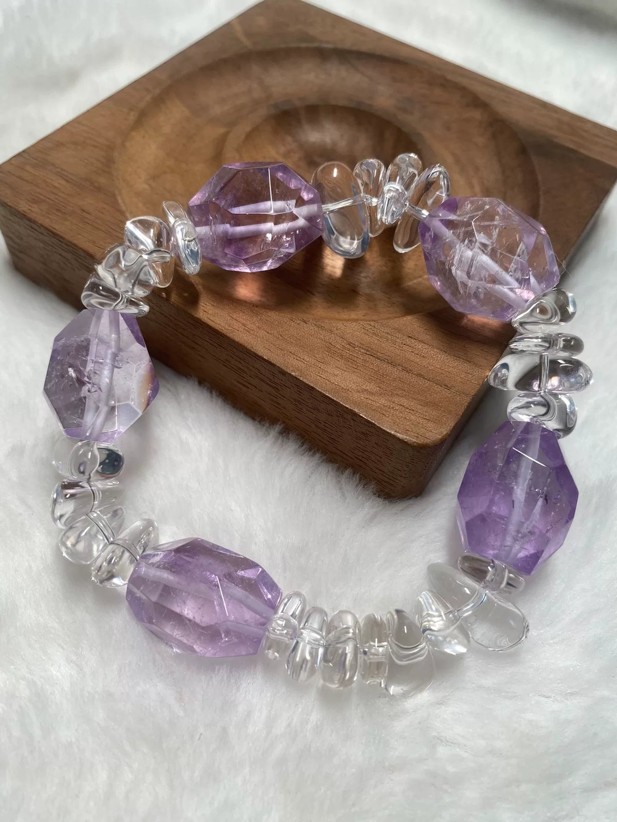 Bracelet de perles améthyste et quartz clair