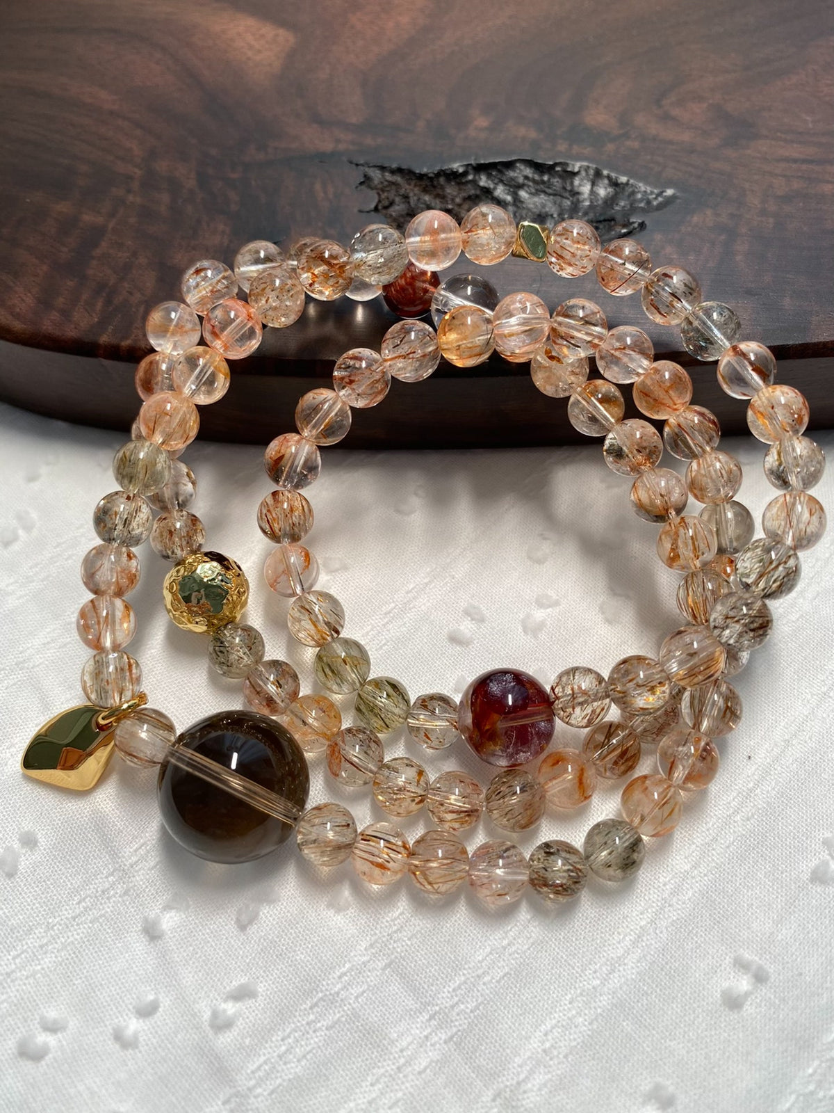 Natural Quartz Triple Wrap Bracelet 7mm