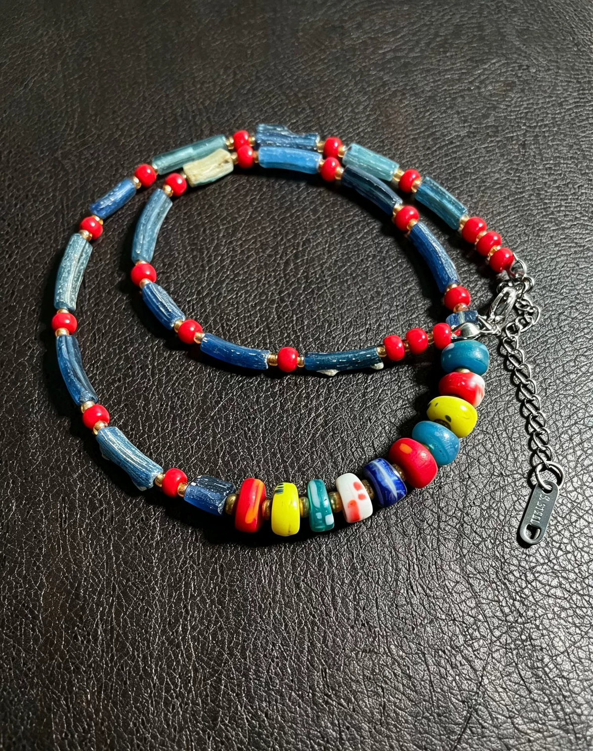 Antique Roman Glass Beaded Necklace Blue