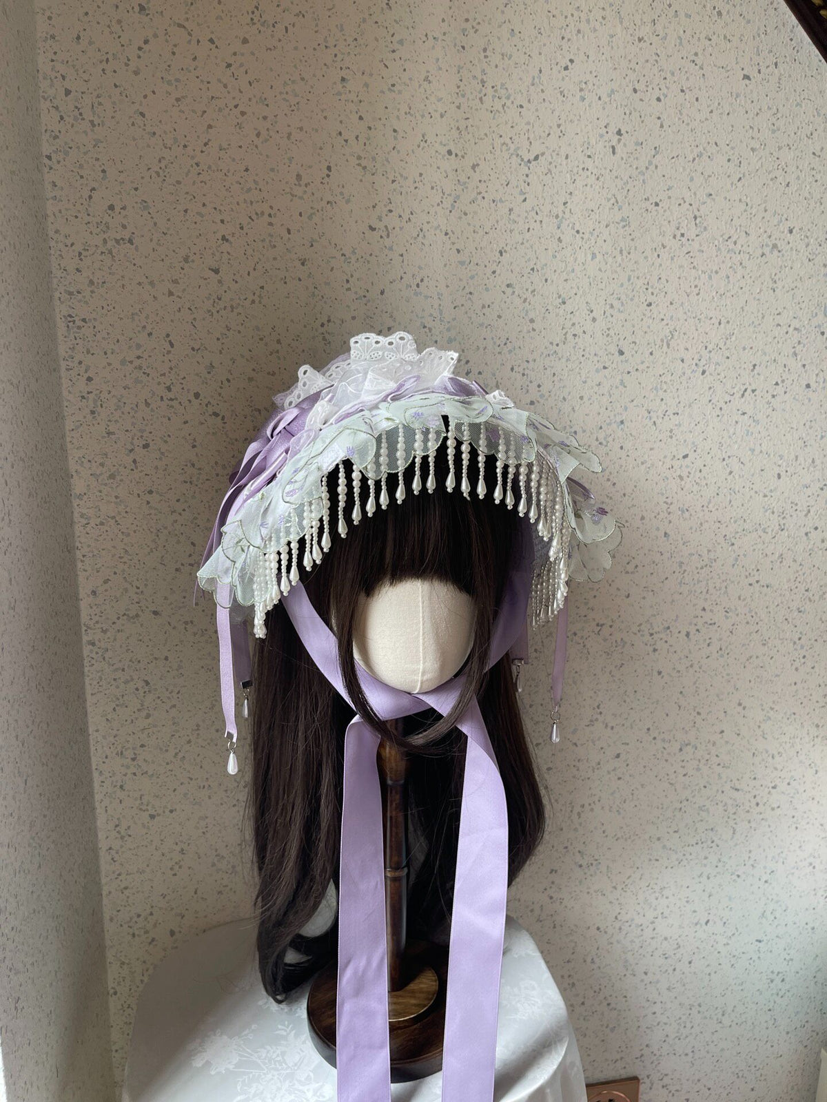 Lolita Green Purple Lace Bonnet Hat