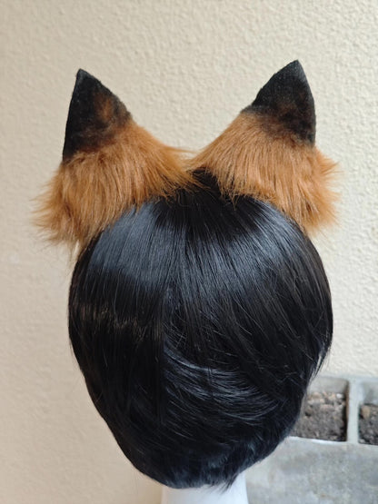 Handmade Red Fox Ears Headband with Tri-Color Fur and White Inner Patch