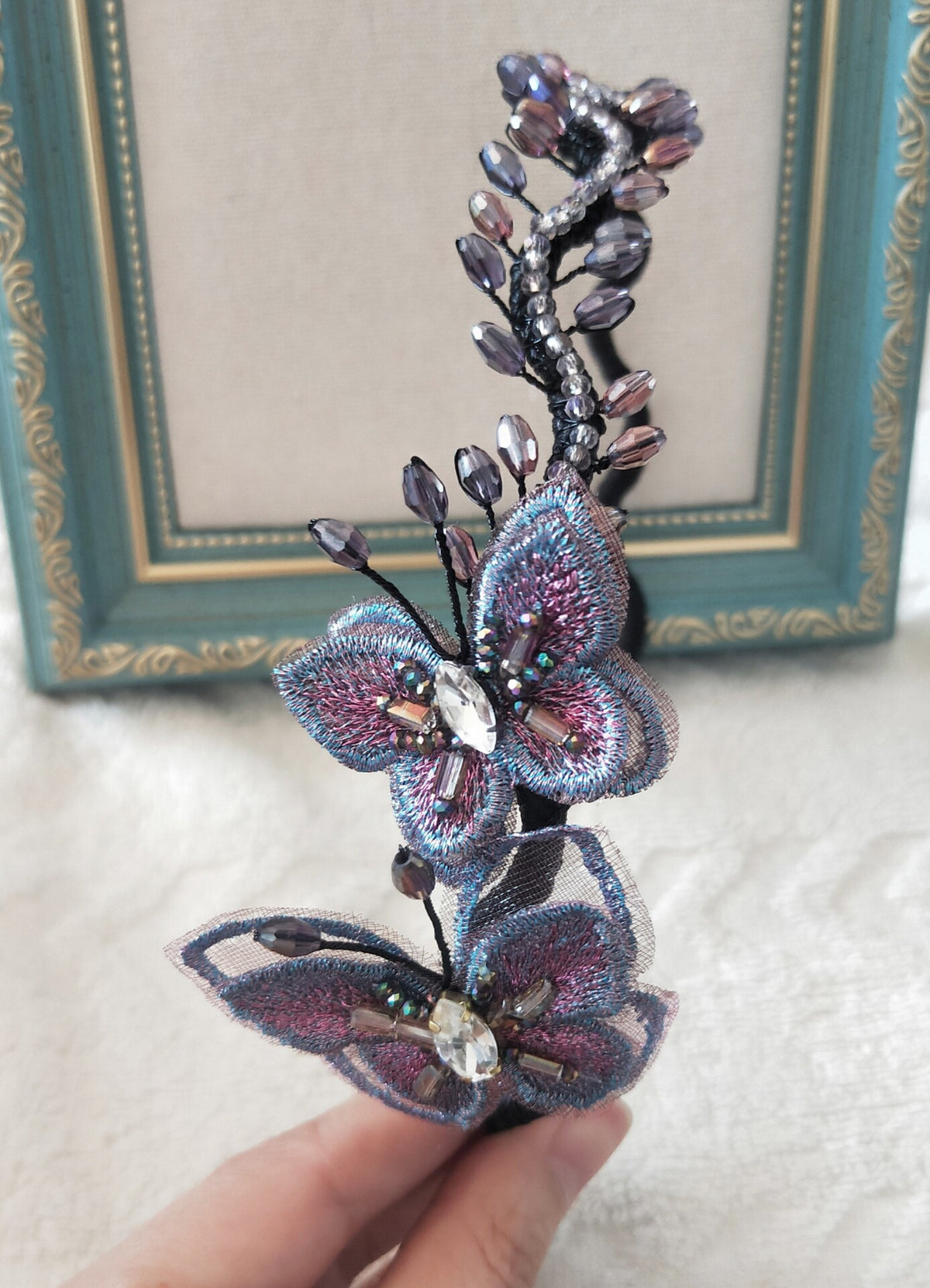 Embroidered Butterfly Crystal Vine Headband