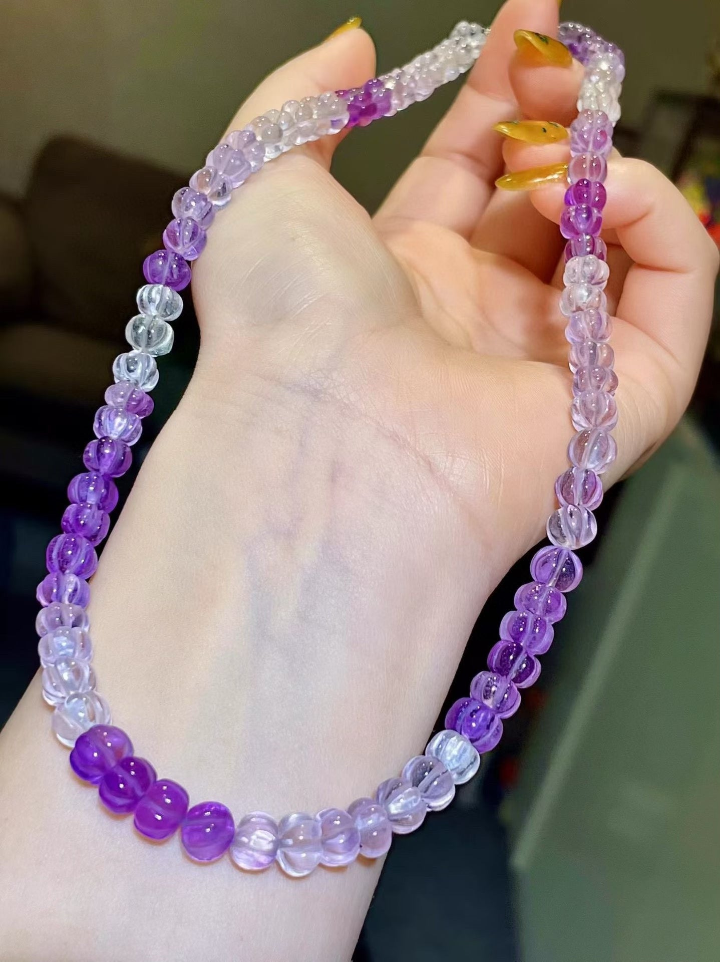 Amethyst Pumpkin Cut Beaded Necklace, 7-7.5mm, 44cm