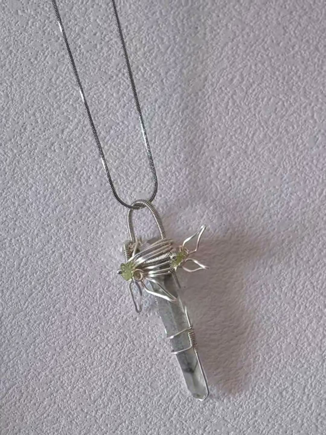 Handmade Wire Wrapped Green Phantom Quartz Necklace