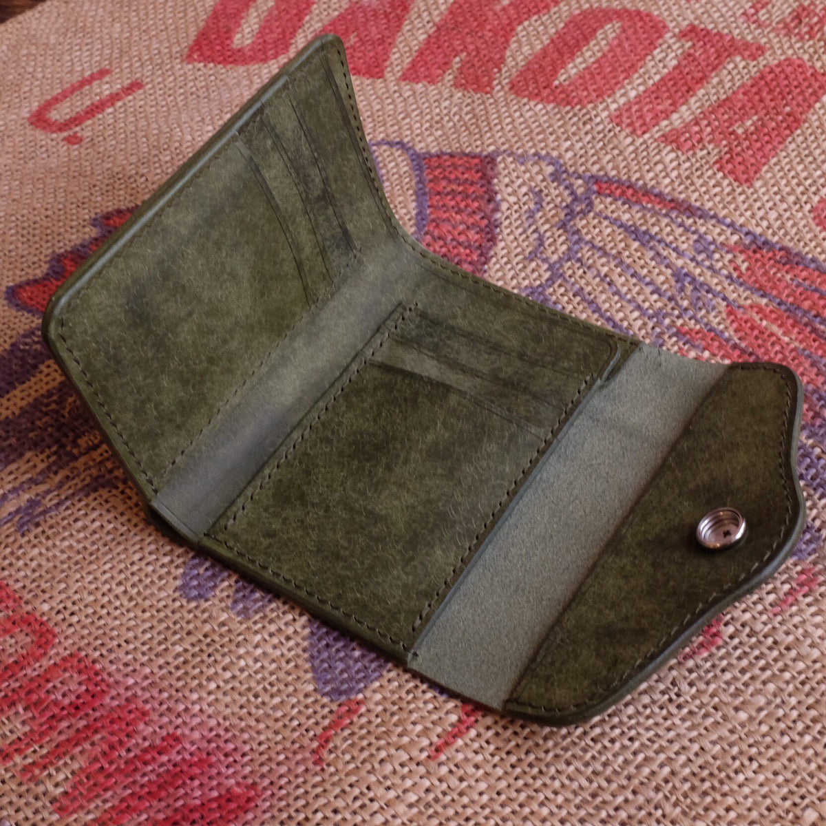 Handmade Leather Bi-Fold Wallet Olive Green