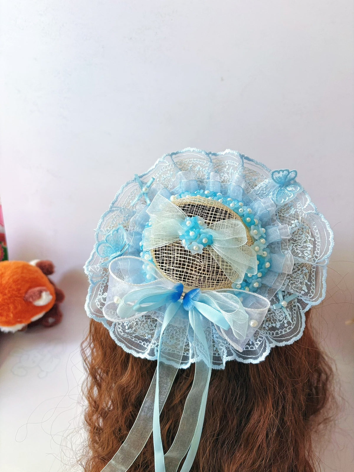 Blauwe Lolita Stroen Kant Fascinator Hoed