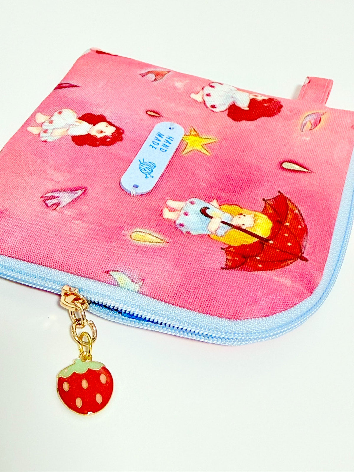 Pink Canvas Zippered Pouch with Cartoon Print
