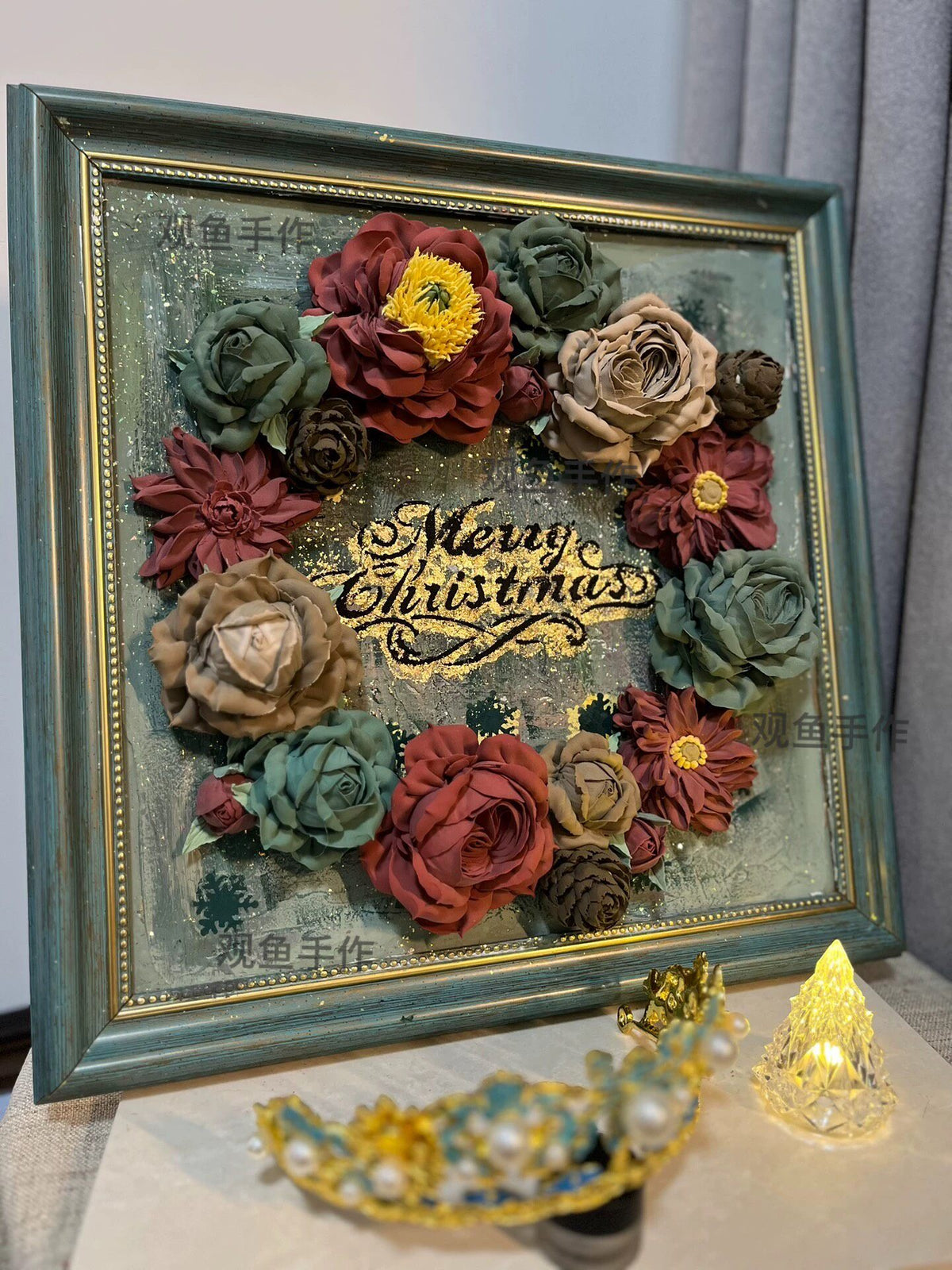 Clay Floral Wreath Framed Art