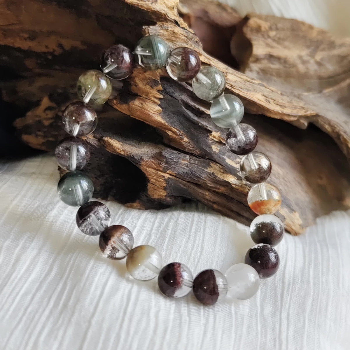 Phantom Quartz Crystal Bead Bracelet 9mm
