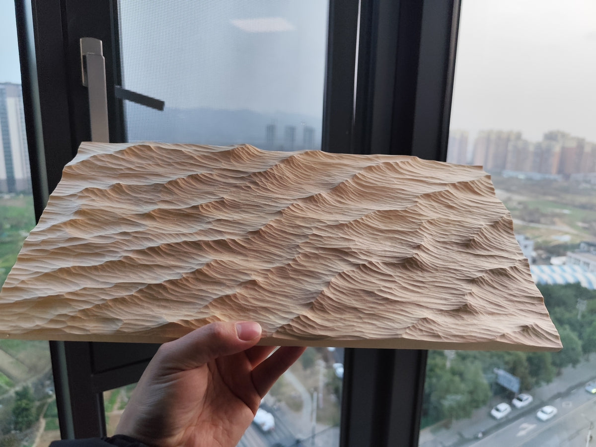 Handcrafted Linden Wood Wave Relief Carving