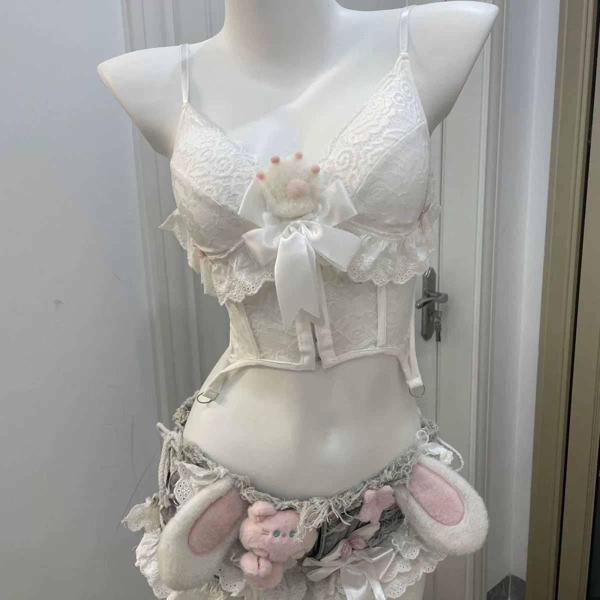 White Lace Camisole and Denim Shorts Set