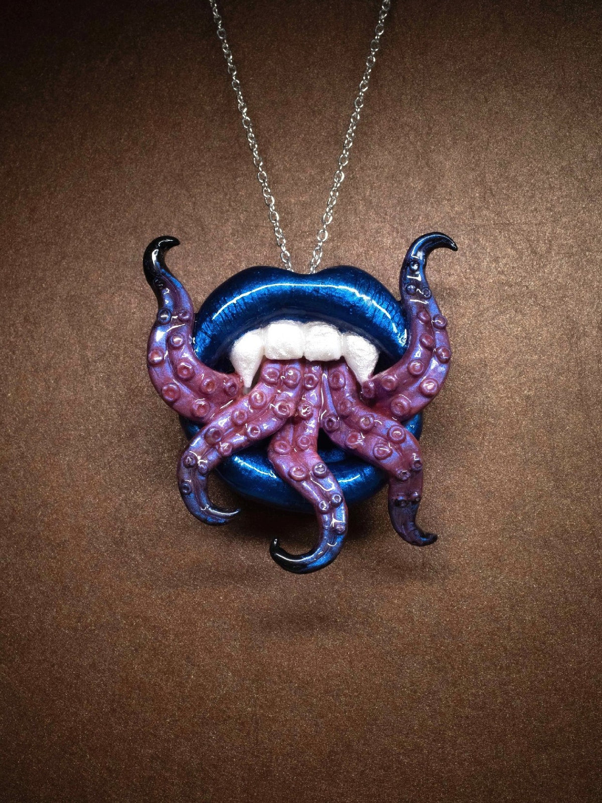 Cthulhu Tentacle Lips Brooch Necklace Handmade