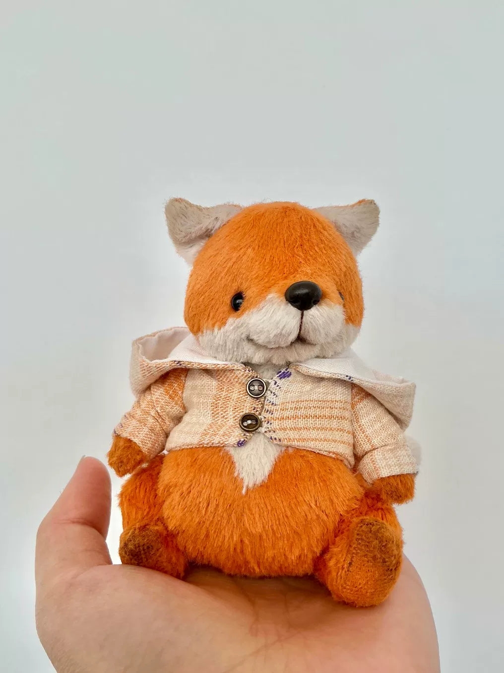 Handmade Viscose Plush Fox with Plaid Jacket