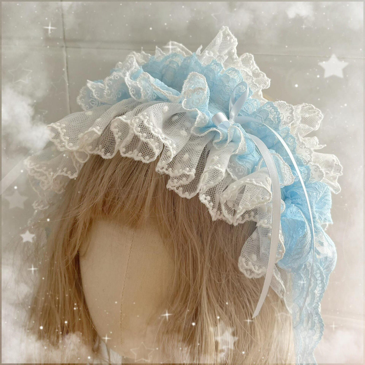 Blue Lace Lolita Headband with Bow