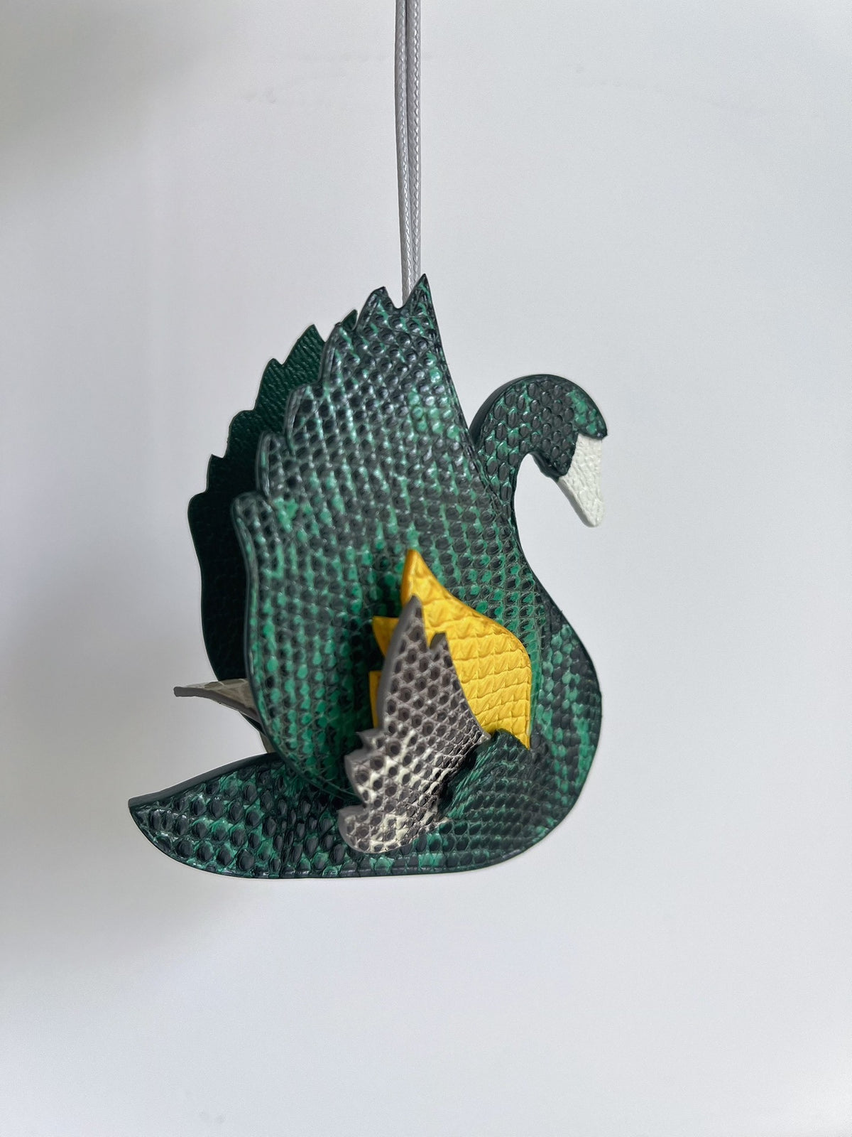 Handmade Emerald Green Lizard Leather Swan Charm