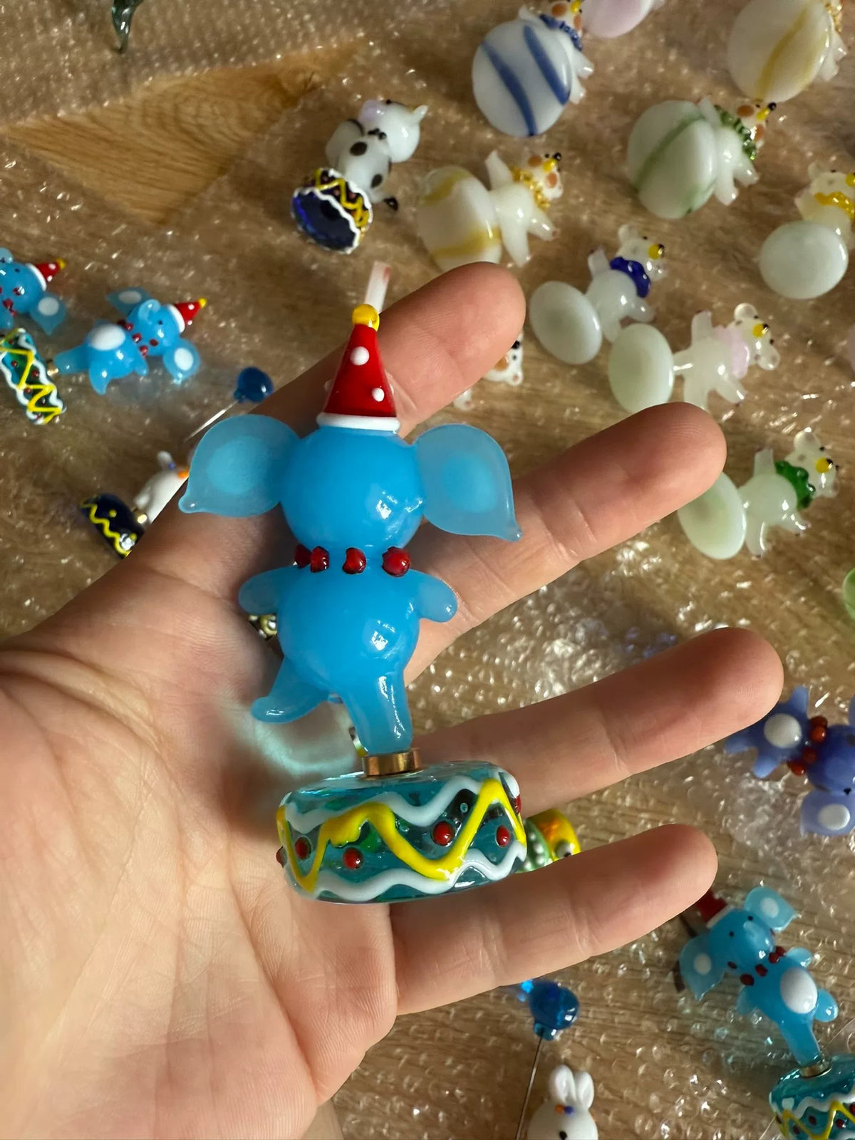 Rotating Blue Glass Elephant Desk Figurine