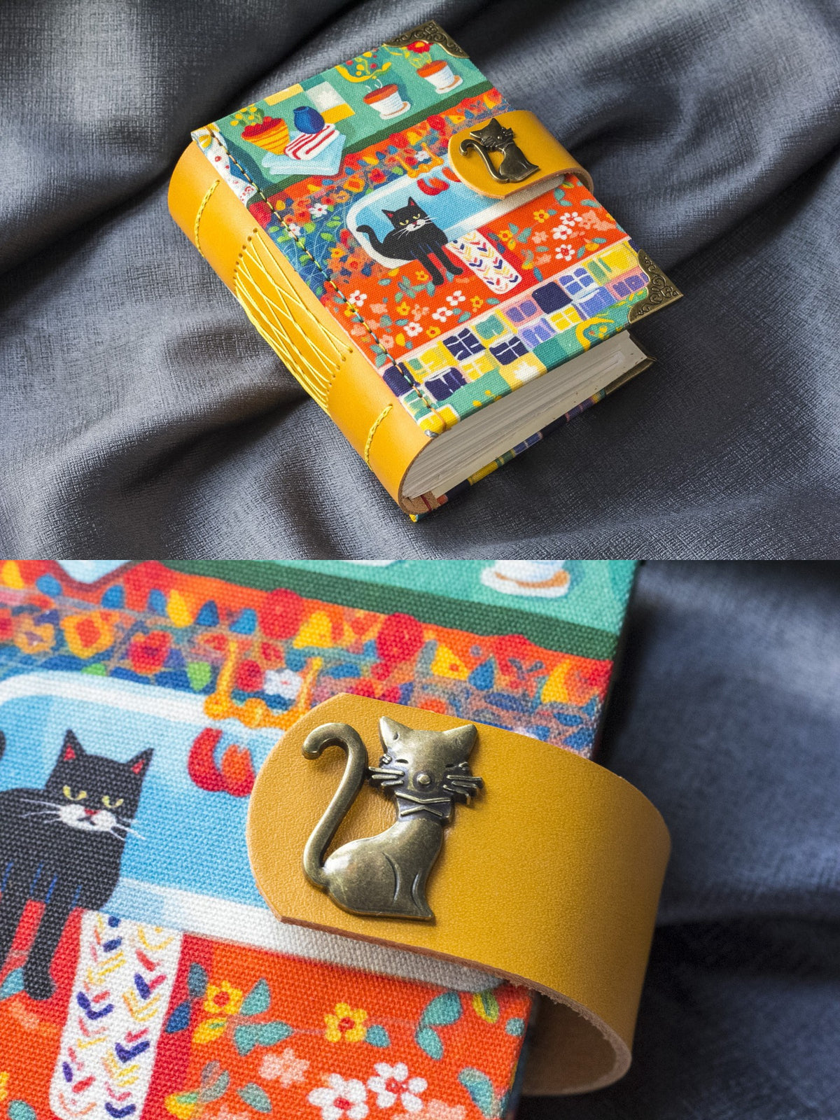 Handmade Fabric Journal with Cat Cover