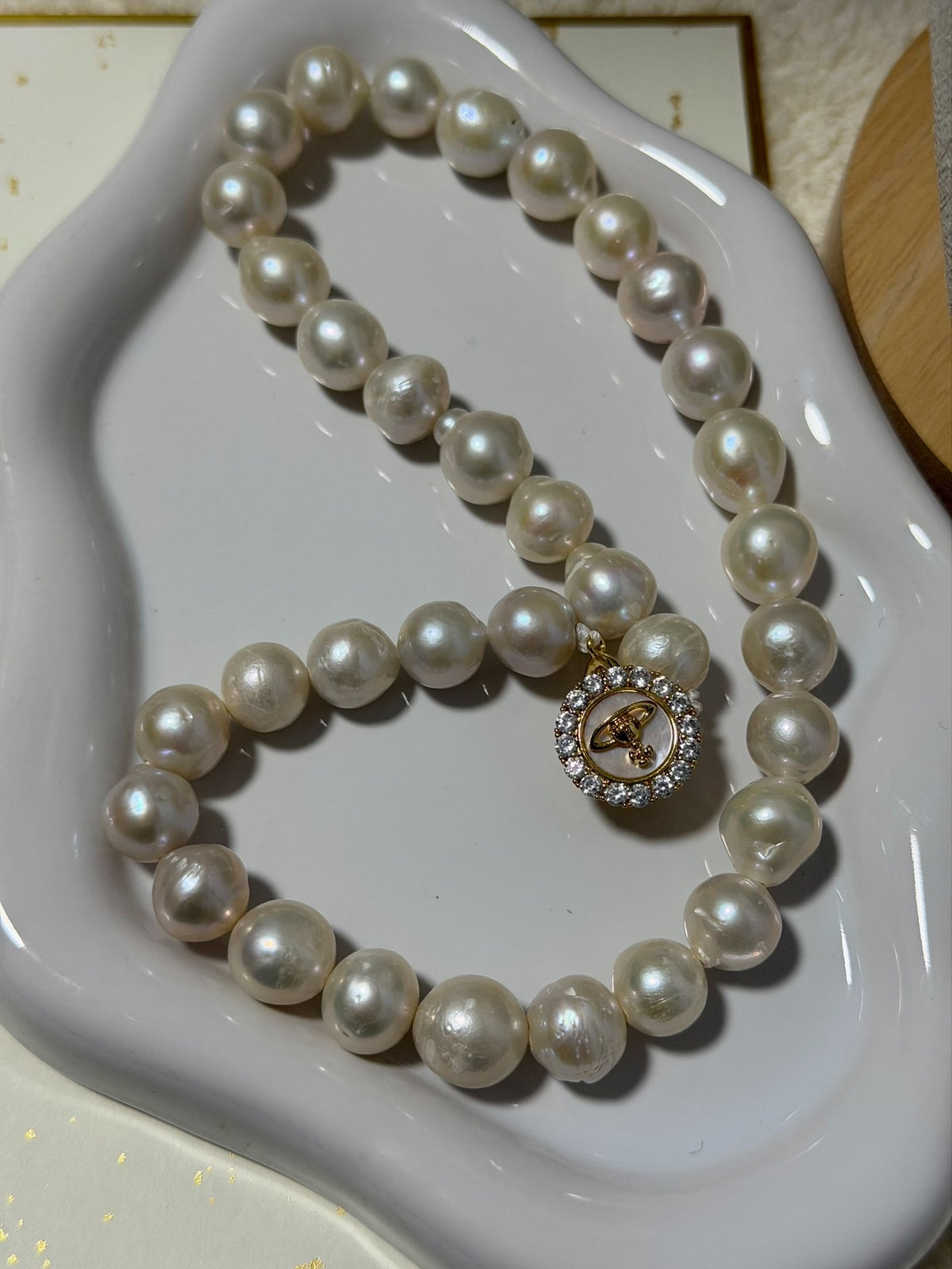 Collana con Perle Barocco d'Acqua Dolce Bianco Caldo