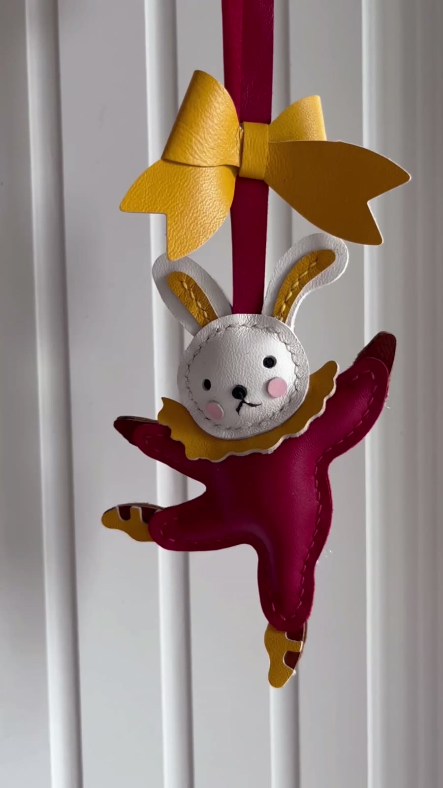 Dancing Rabbit Pendant Red Leather