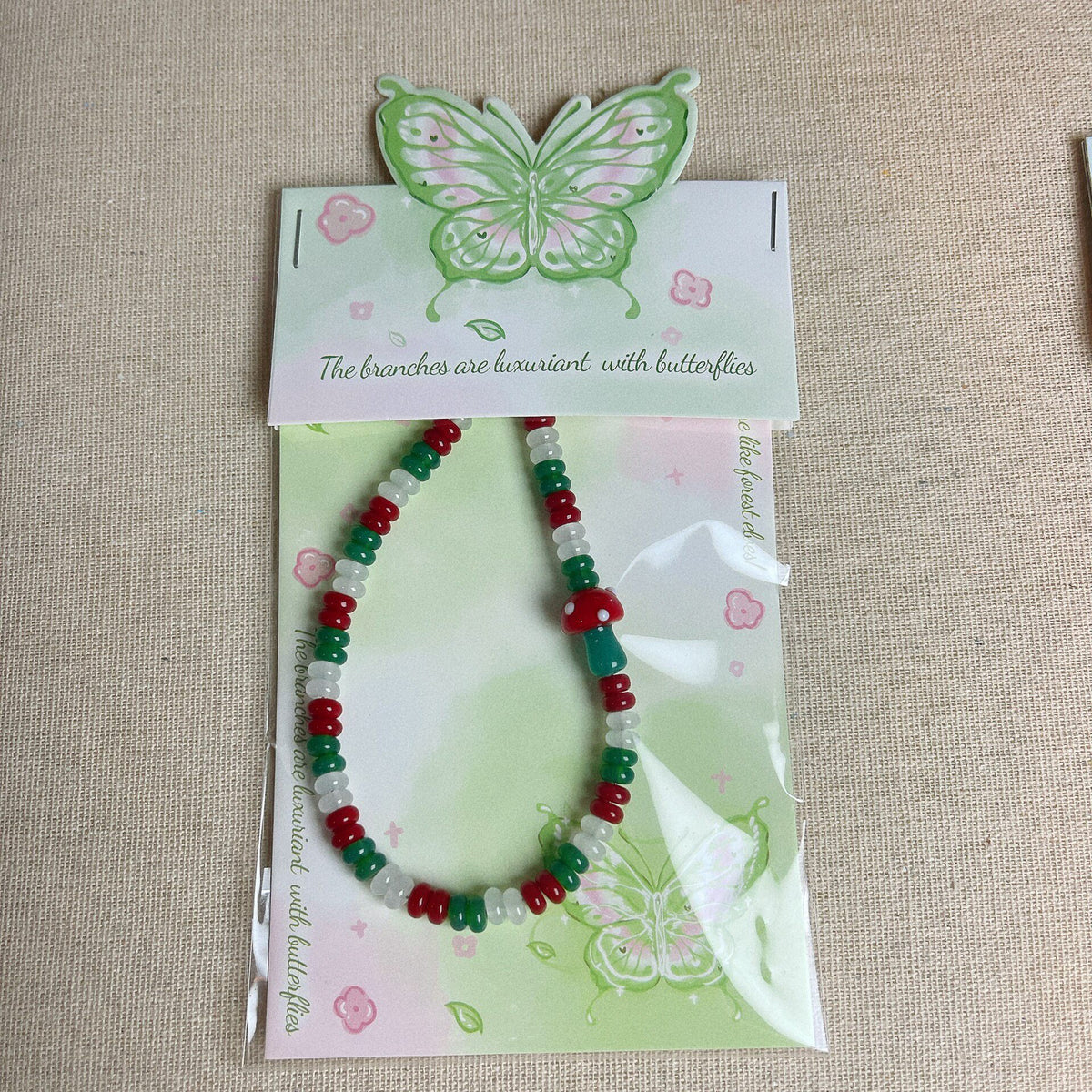 Handmade Glass Bead Mushroom Phone Strap
