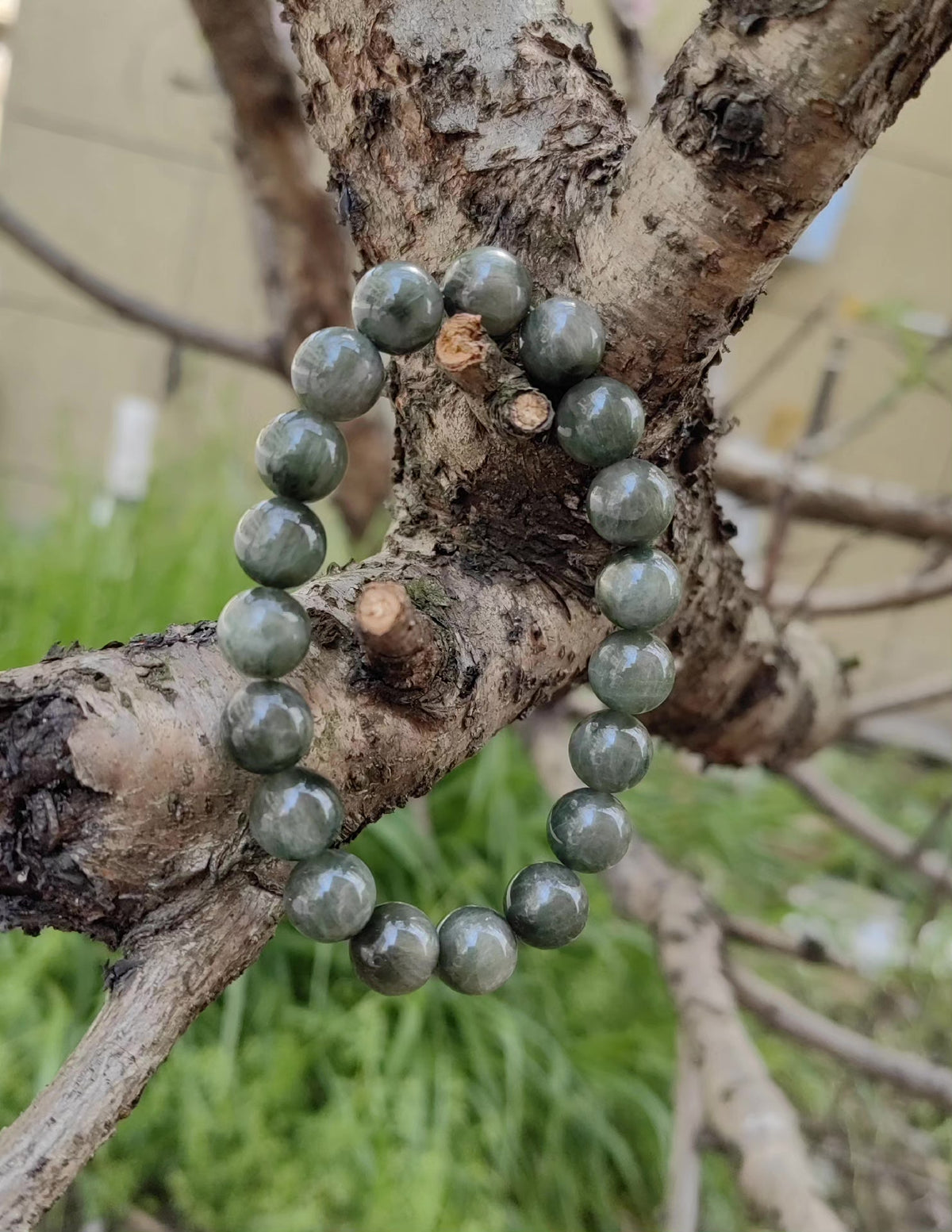 Pulsera de cuentas de cuarzo rutilado verde 10mm