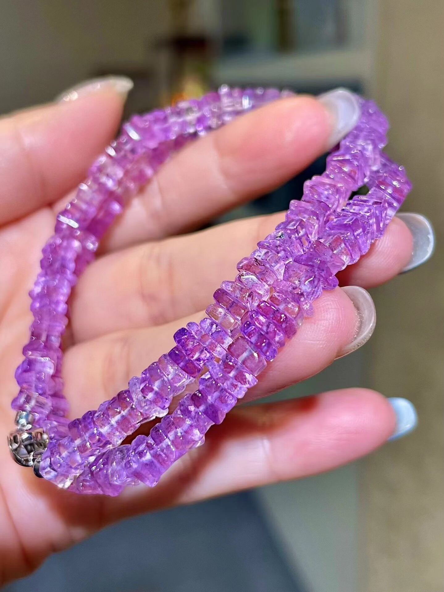 Amethyst Baguette Bead Necklace, 43cm, 21.7g
