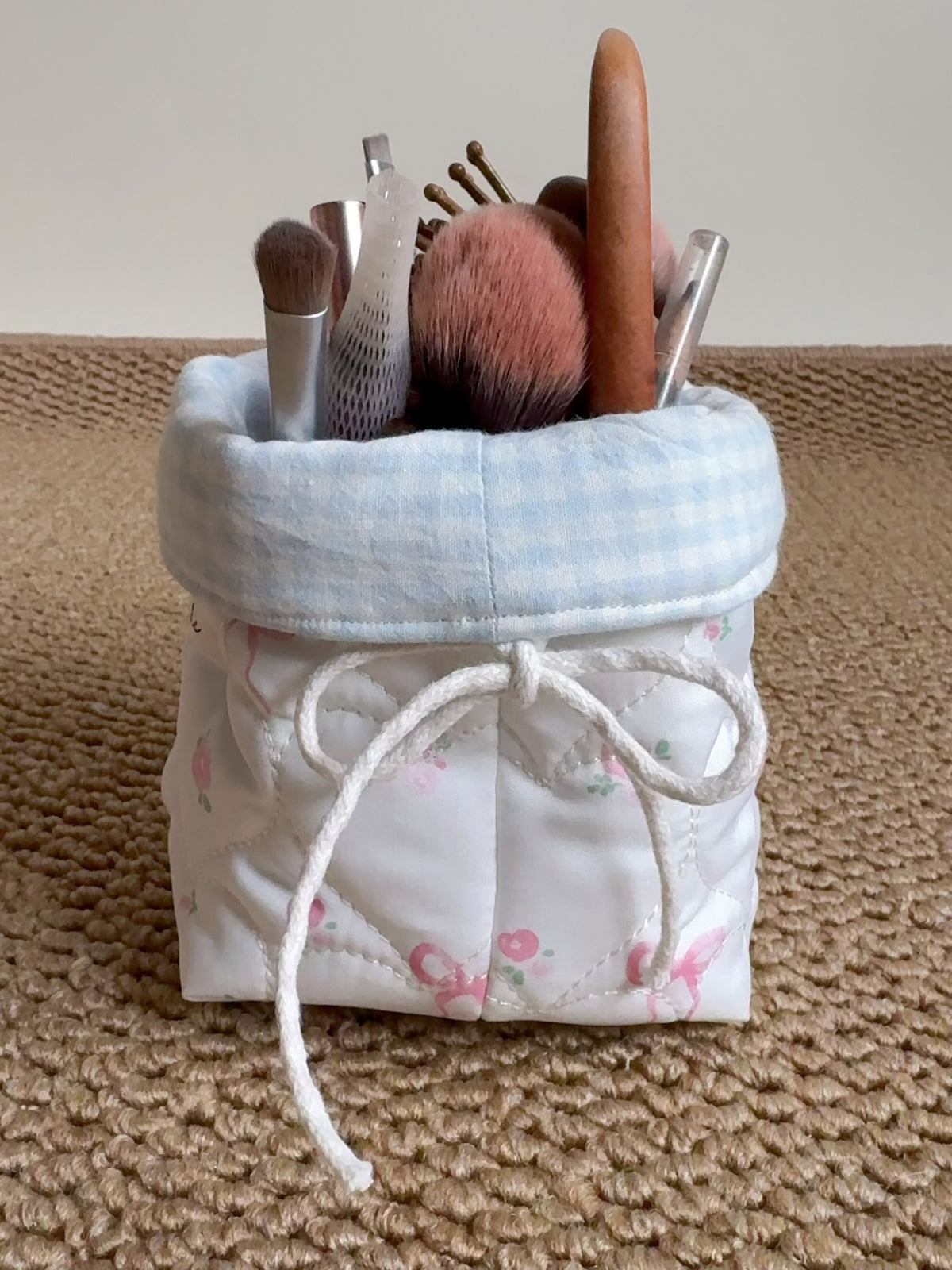 Quilted Plush Desktop Storage Cylinder with Floral Print
