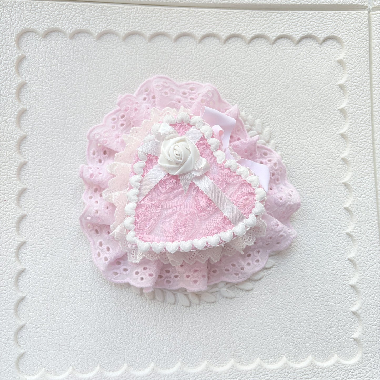 Pink Rose Heart Mini Top Hat with Veil Lolita Headpiece