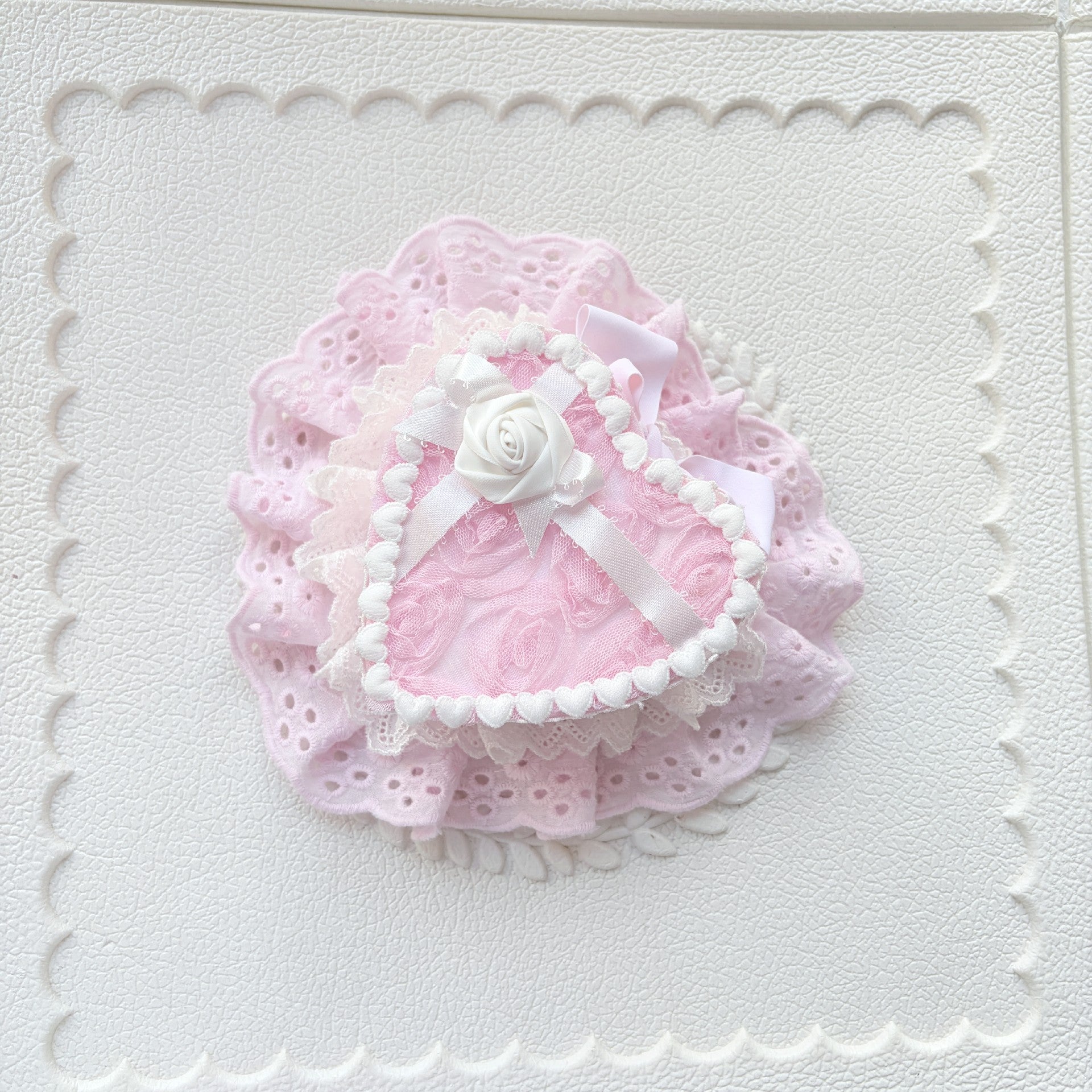 Pink Rose Heart Mini Top Hat with Veil Lolita Headpiece