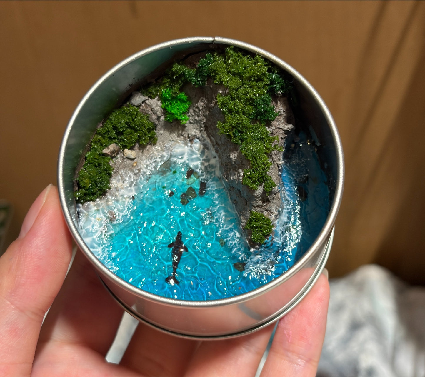 Miniature Island Diorama in 6.5 cm Circular Metal Container