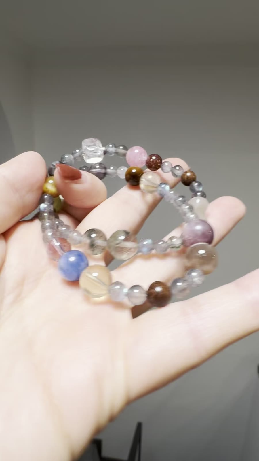 Gray Moonstone Double Wrap Crystal Bead Bracelet