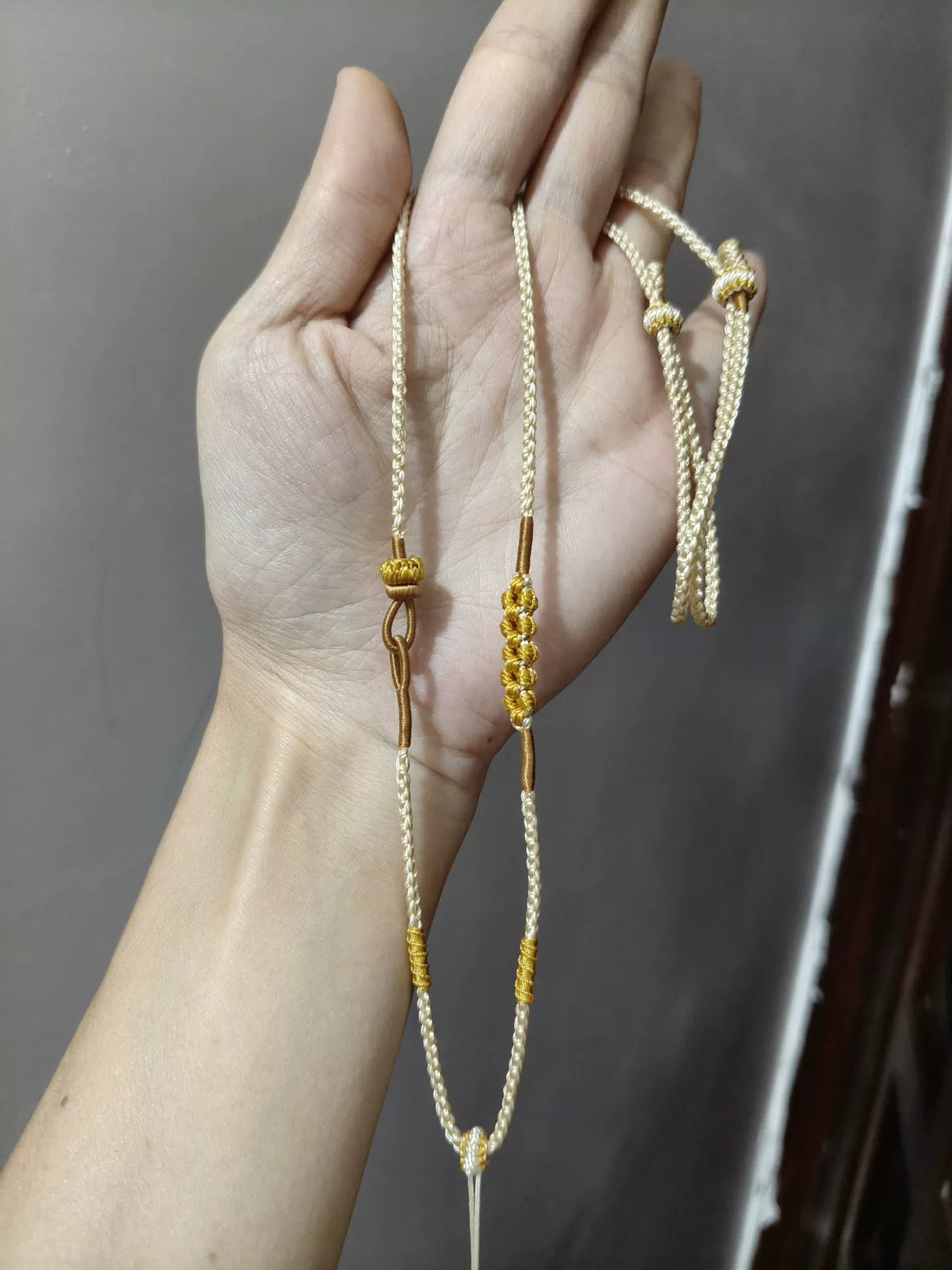 Hand Woven Grey Necklace Cord with Gold Accents