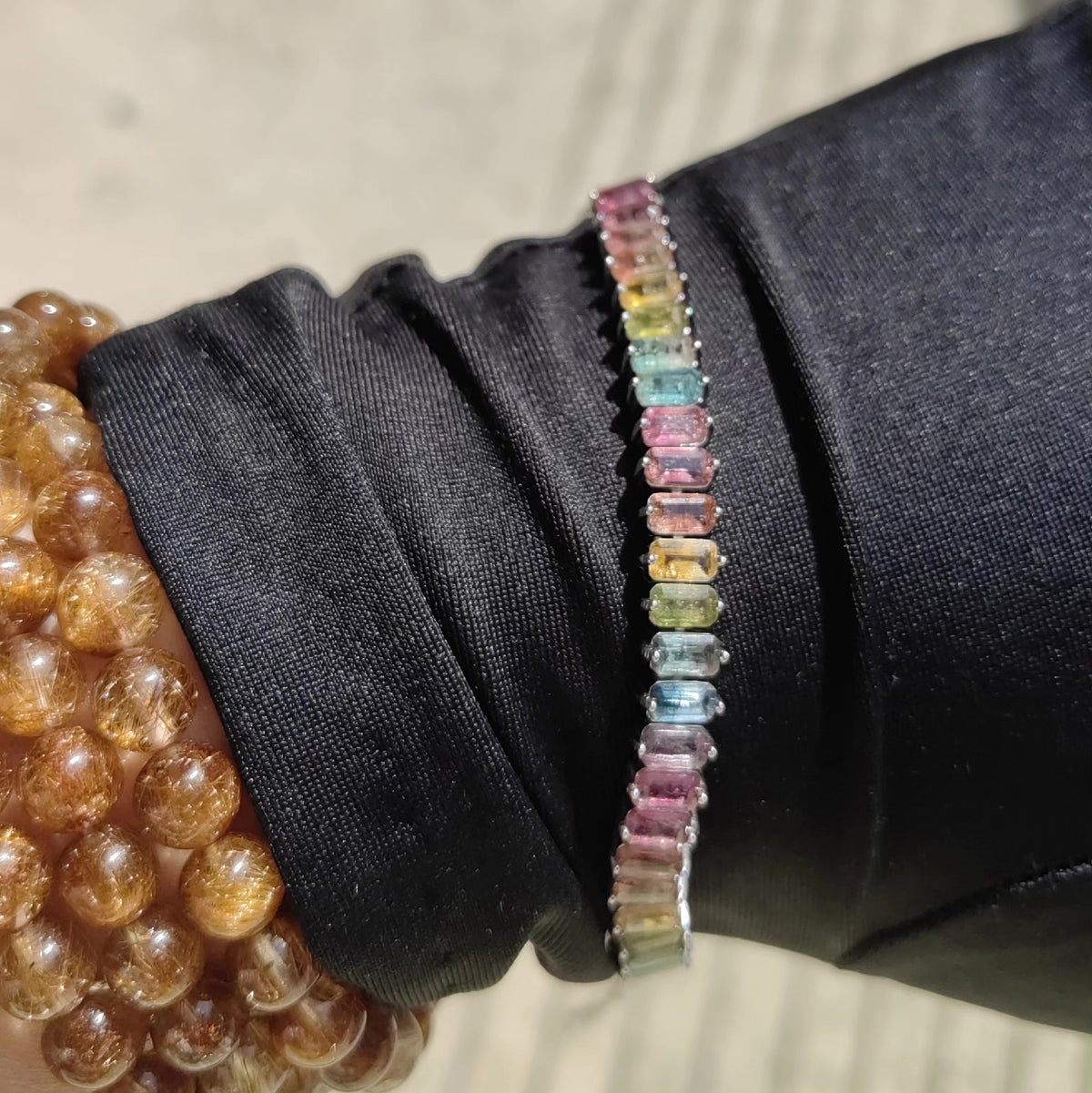 Rainbow Tourmaline Silver Bracelet 6.3mm