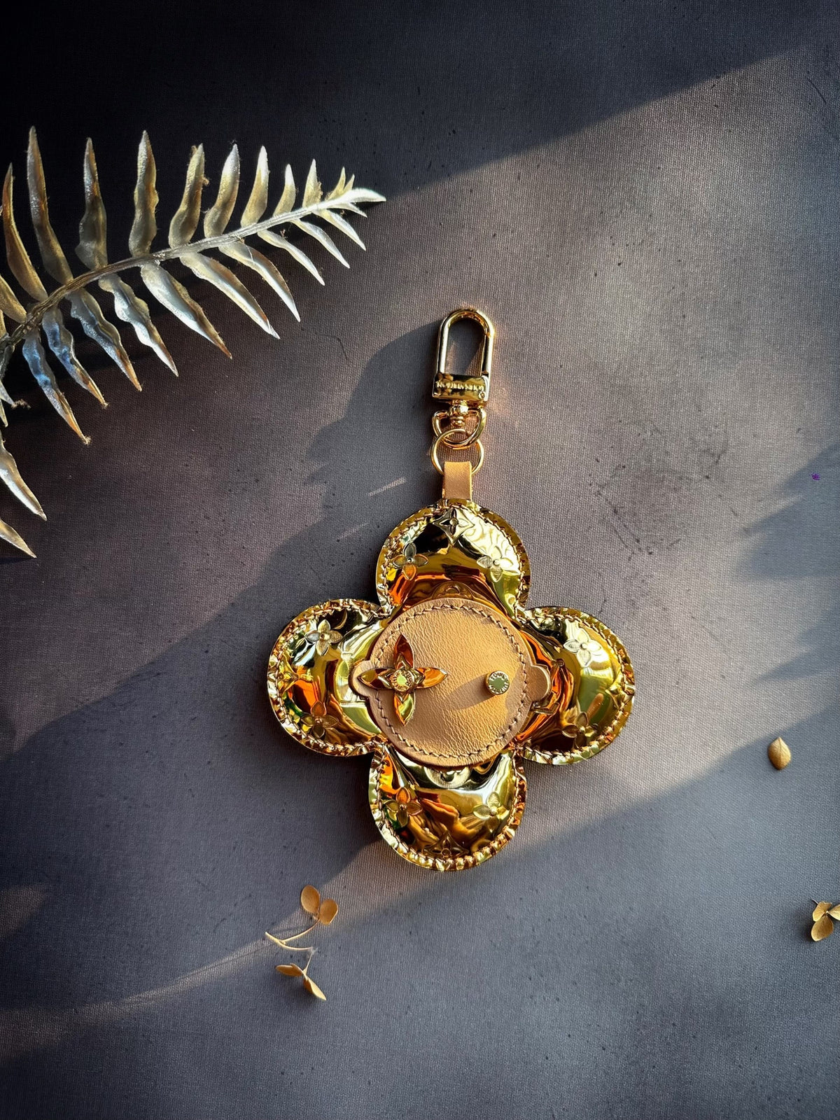 Sunflower Leather Bag Charm Metallic