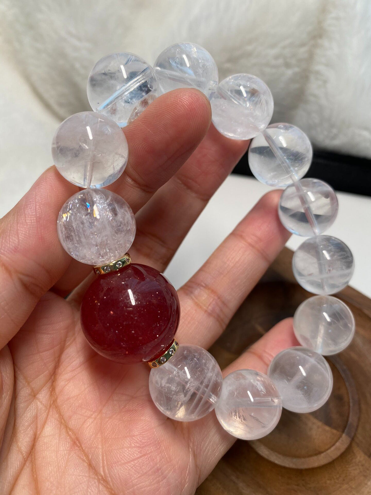 White Phantom Quartz Beaded Bracelet 16mm