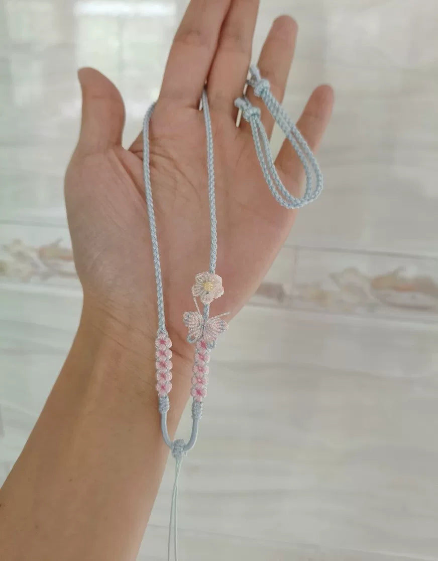 Handgewebtes Handy-Lanyard Rosa-Blau-Verlauf