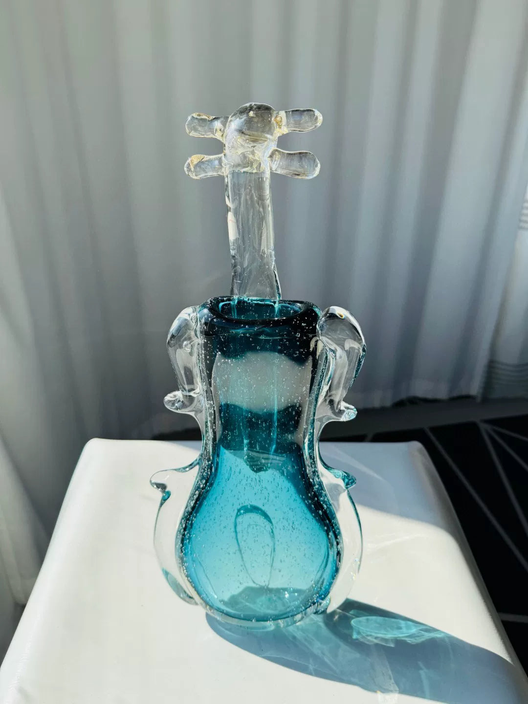 Teal Blue Glass Instrument Sculpture