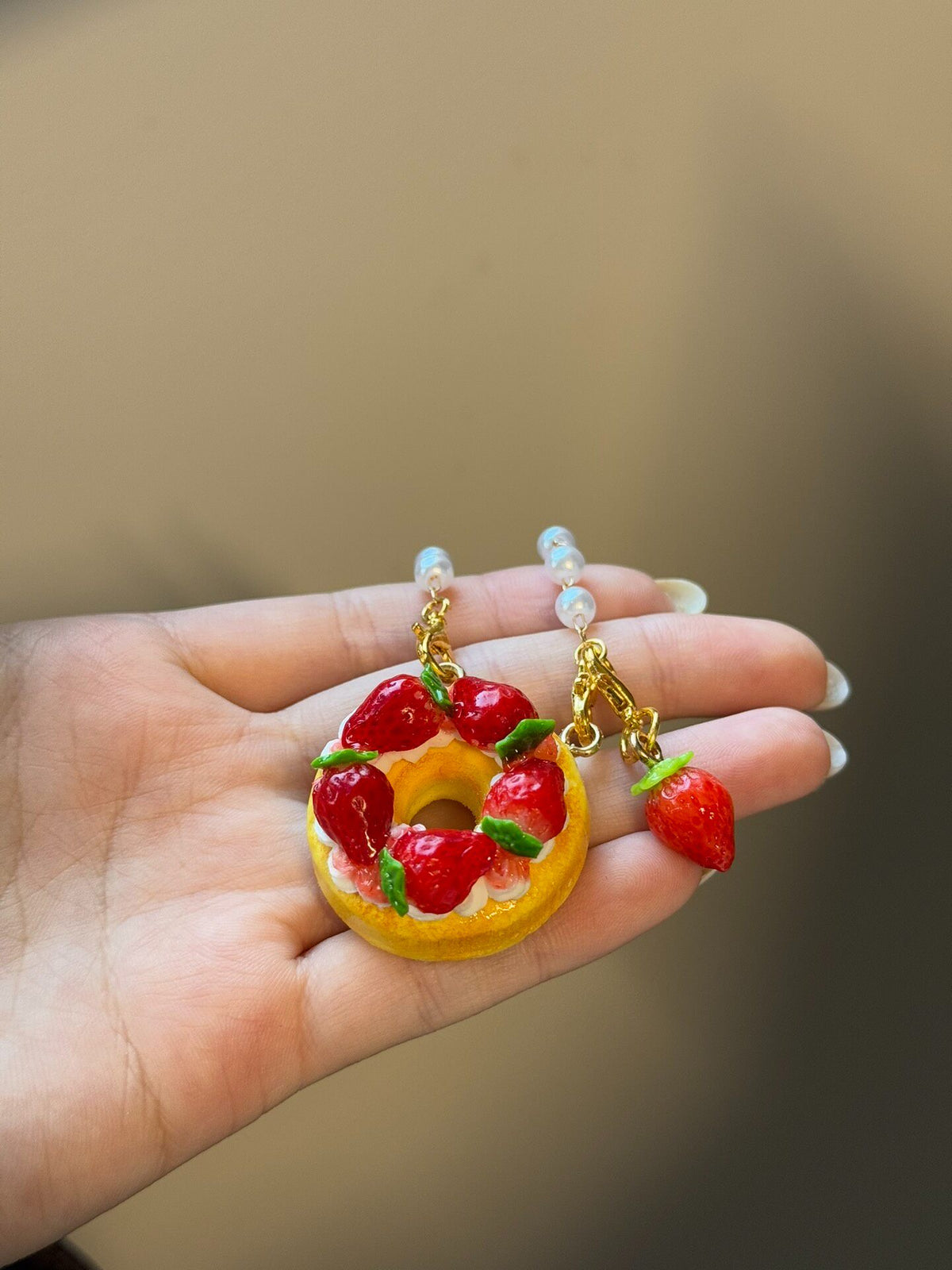 Strawberry Donut Charm Keychain 3cm