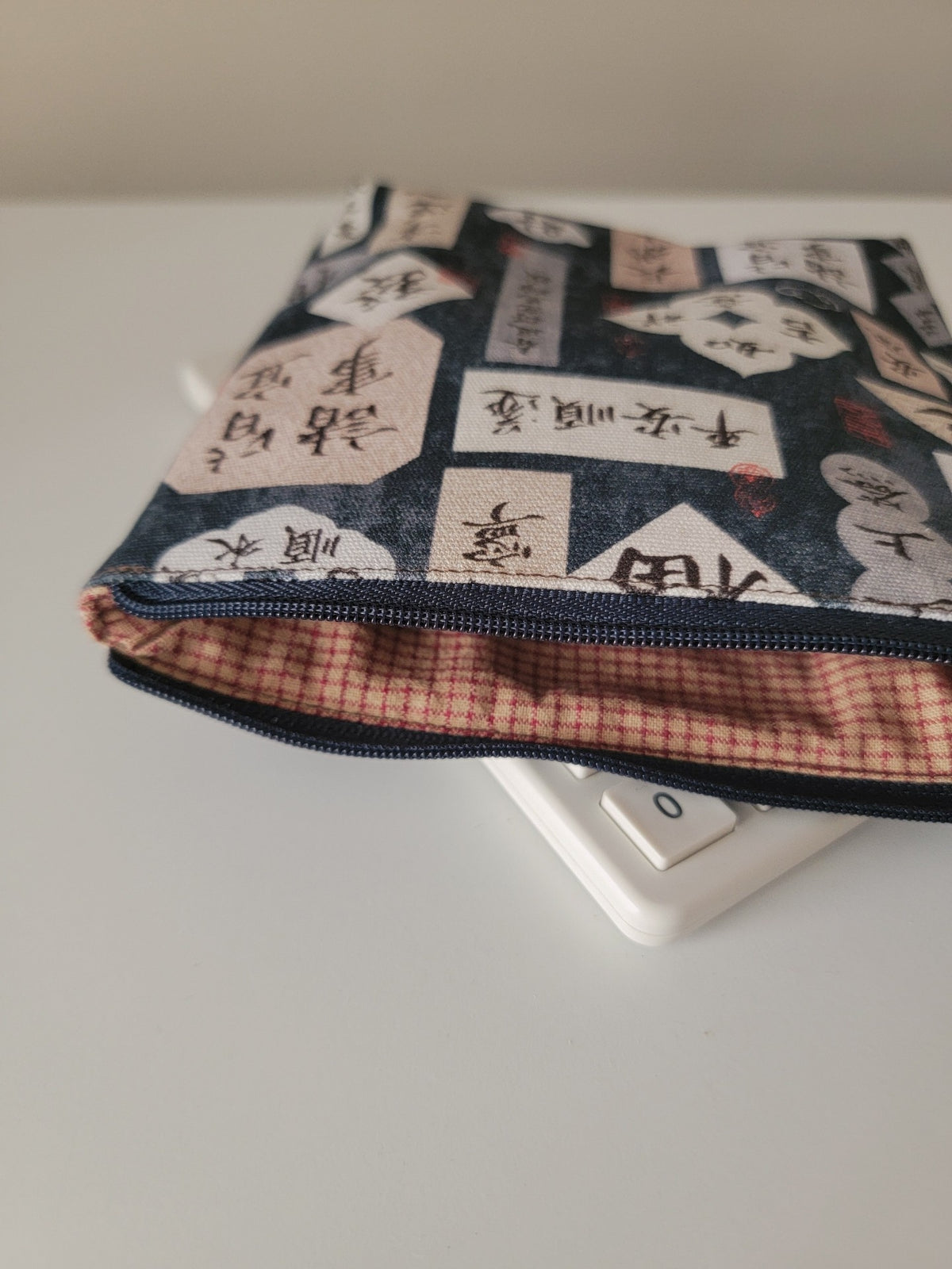 Calligraphy Print Zippered Pouch Indigo Blue