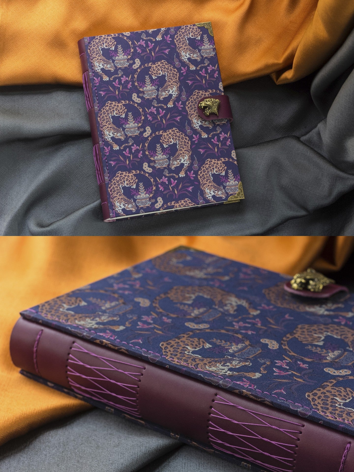 Leopard Floral Woven Notebook with Metal Clasp