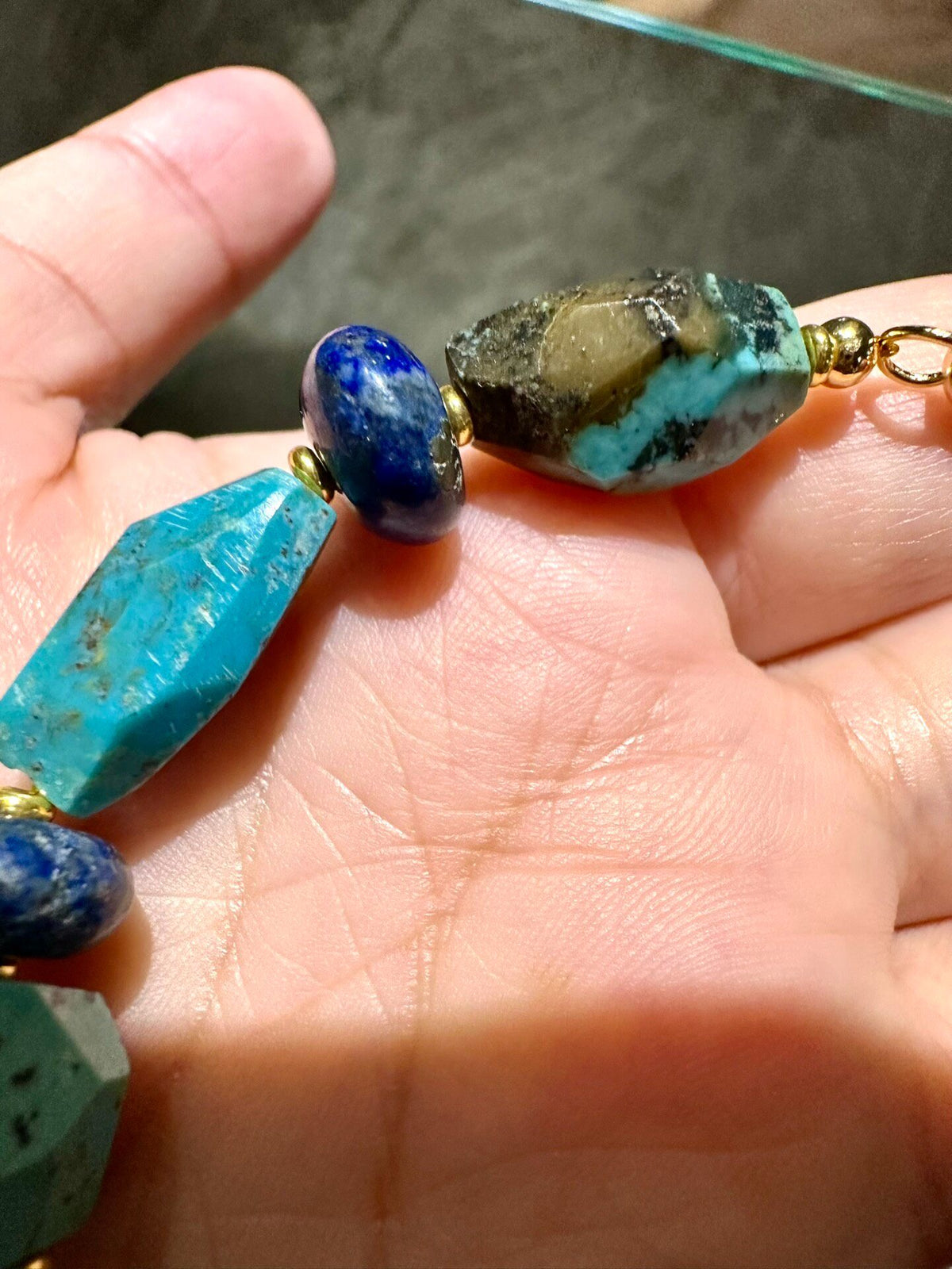 Natural Gemstone Multi Bead Bracelet Blue Green