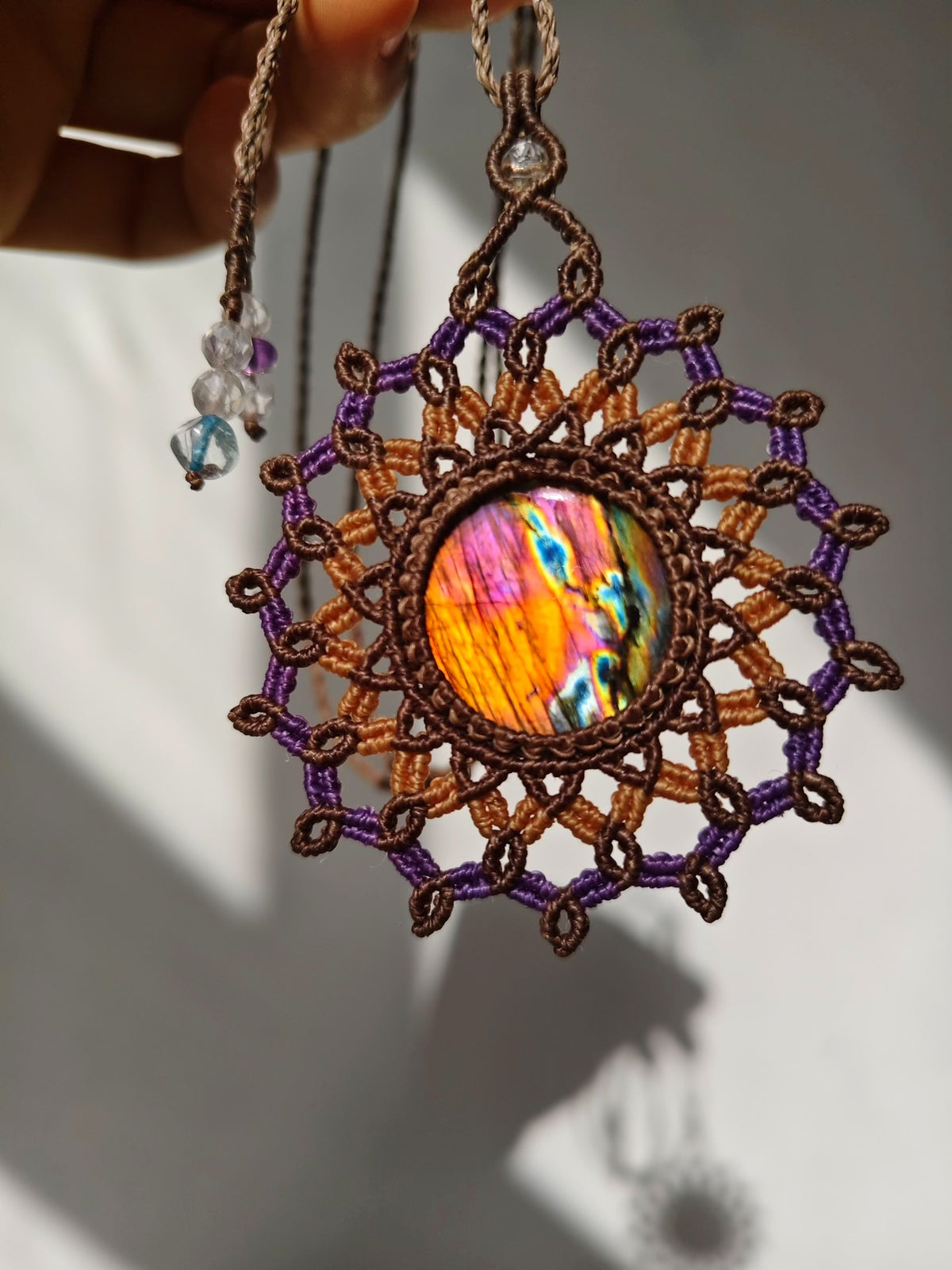 Handcrafted Labradorite Macrame Necklace with Quartz Beads