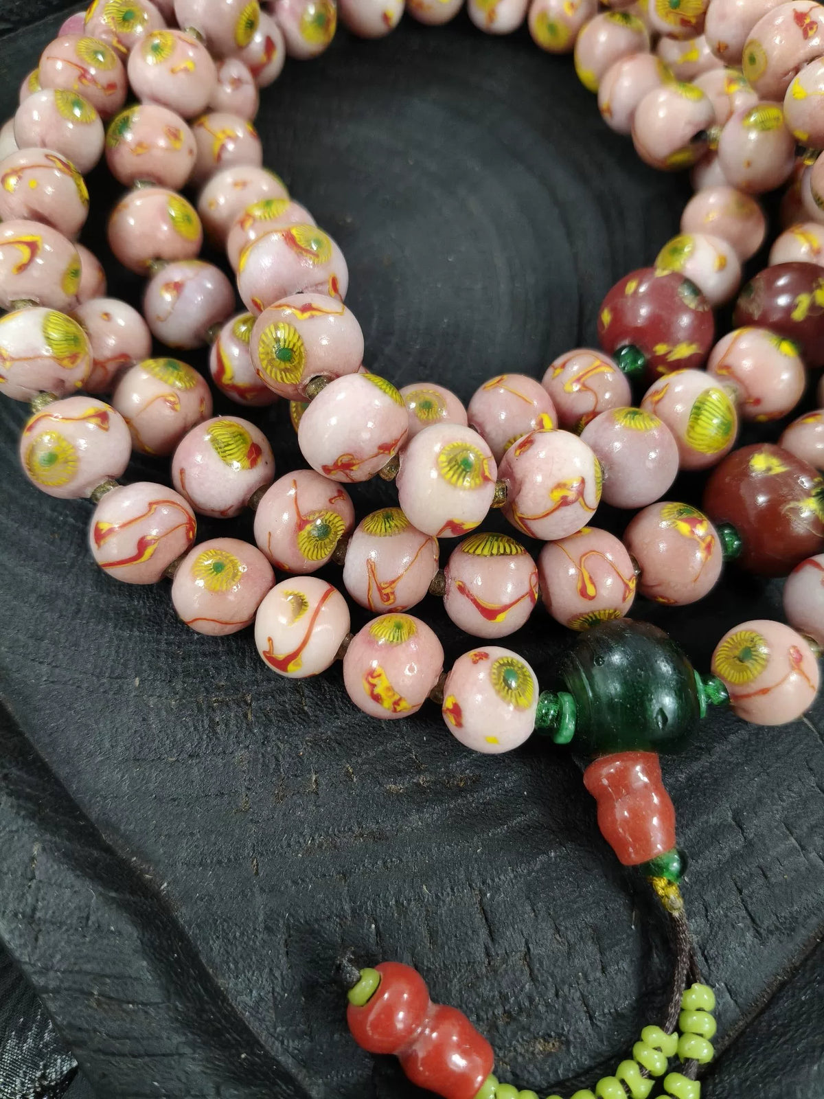 Collar de 108 Contas Rosa com Olho de Fénix