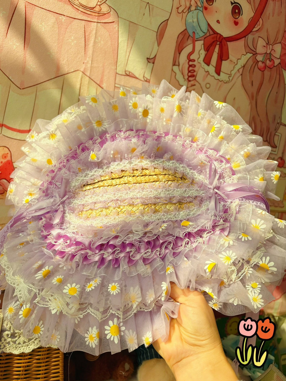 Sombrero Lolita de tul de lavanda hecho a mano