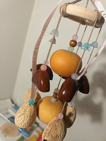Natural Shell and Gourd Wind Chime with LOVE IS ETERNAL Ribbon