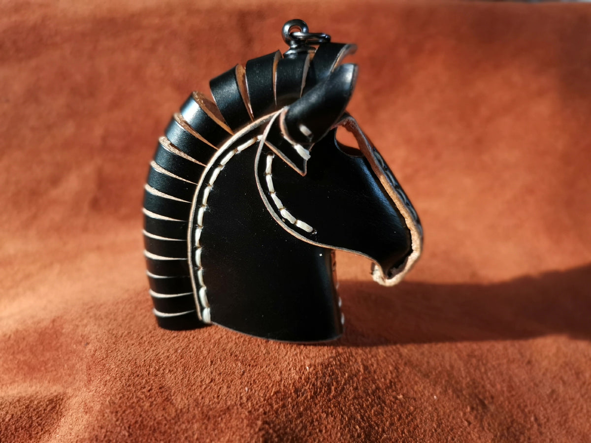 Cordovan Leather Horse Head Keychain Bag Charm