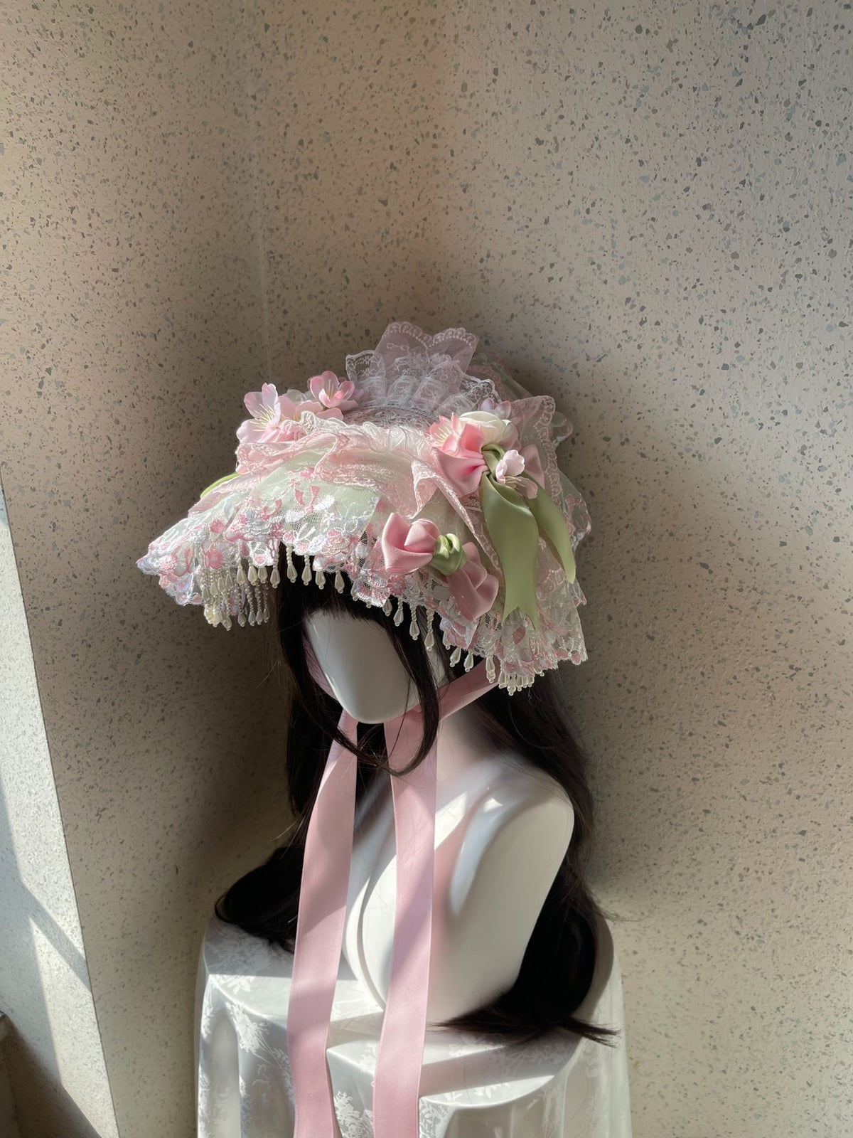 Lolita Flat Bonnet with Lace Trim