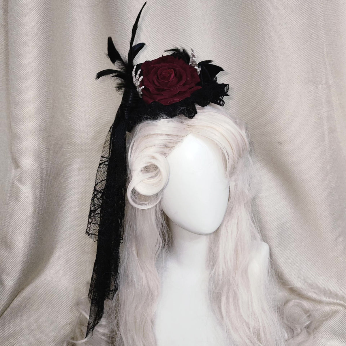 Gothic Rose Lace Hair Clip with Bat
